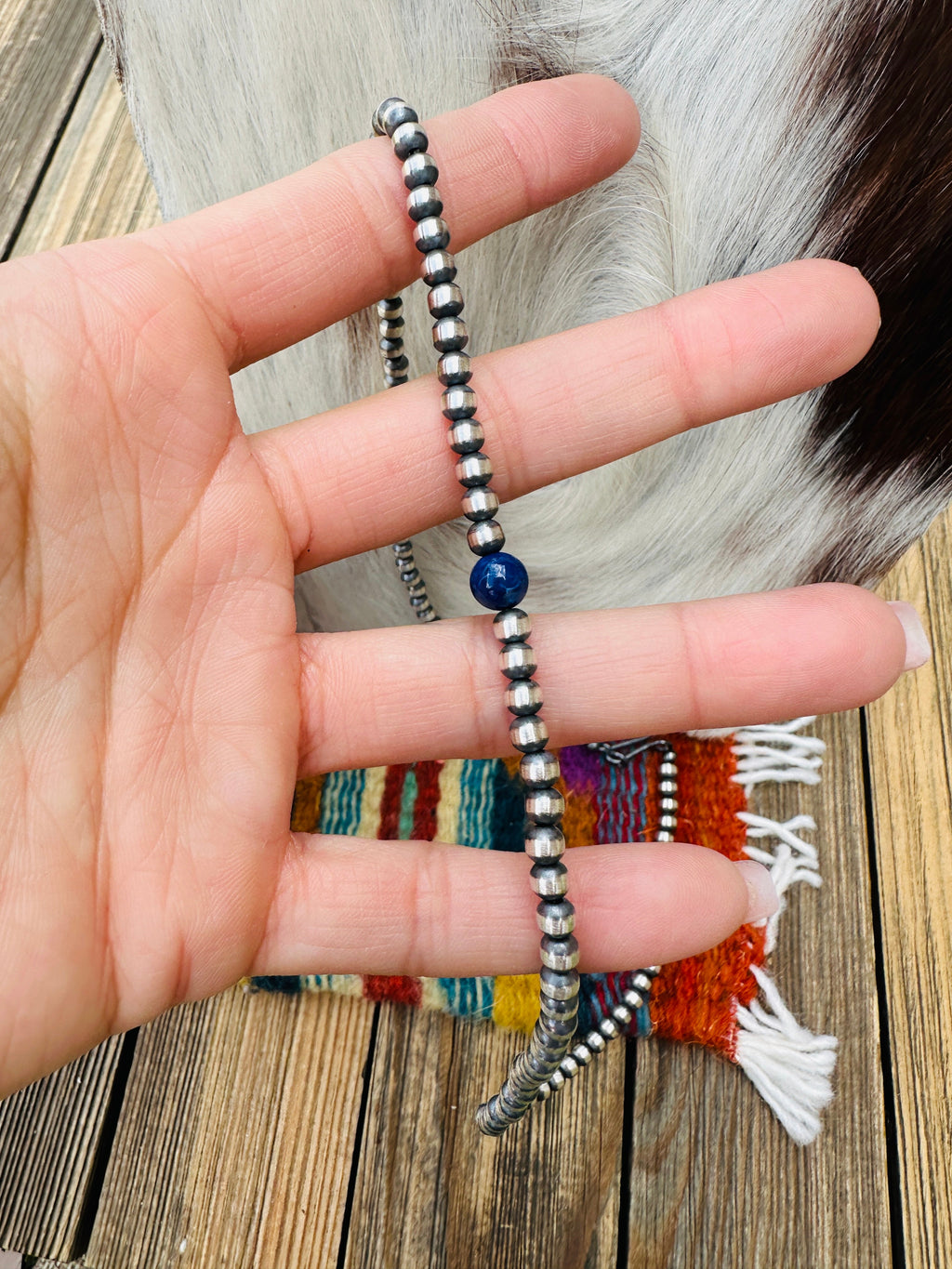 Handcrafted Lapis & Sterling Silver Pearl Beaded Necklace