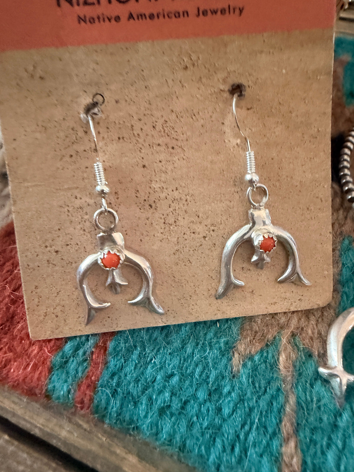 Handcrafted Coral & Sterling Silver Naja Earring and Pendant Set