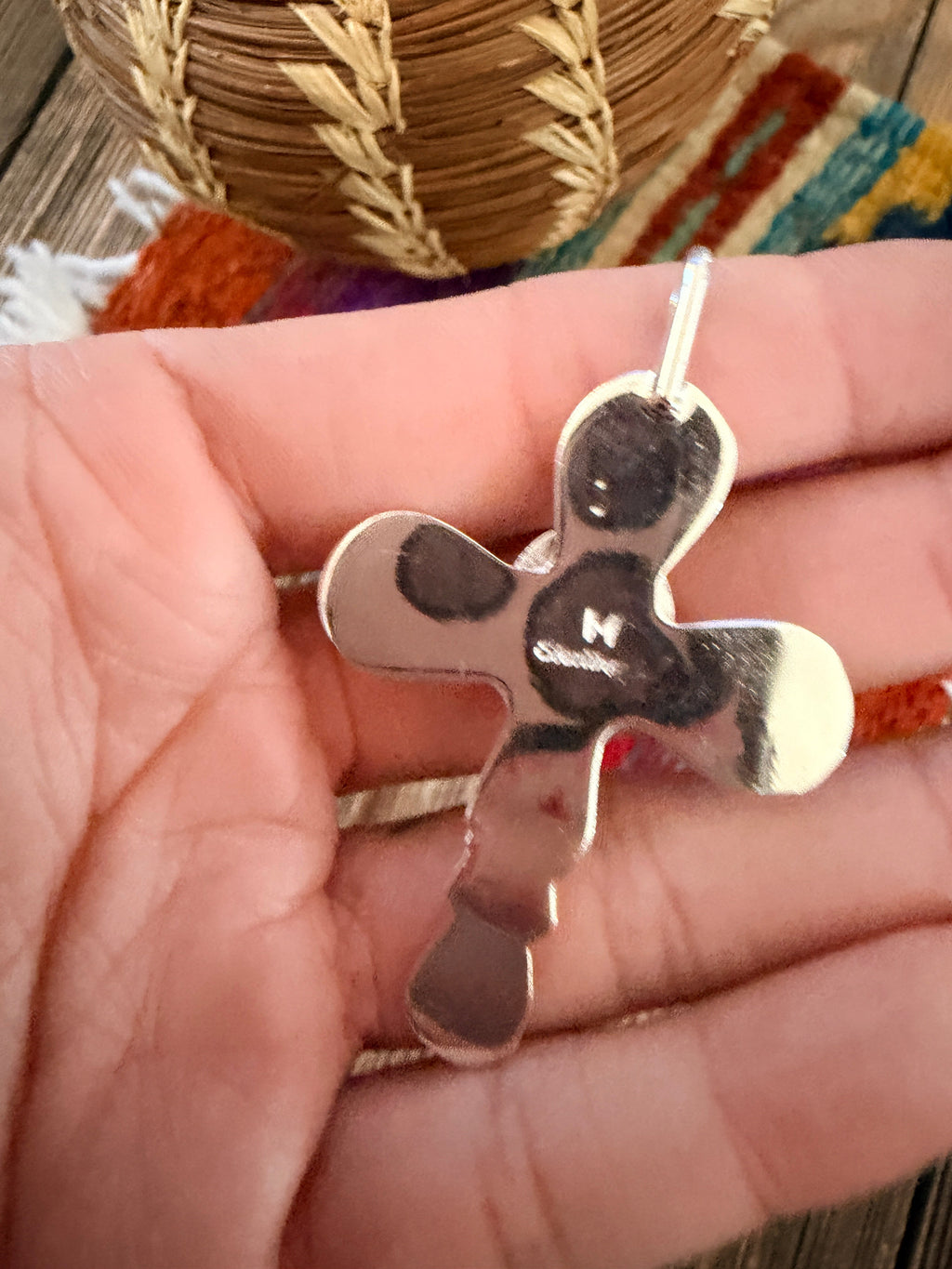 Handcrafted Sterling Silver & White Buffalo Cross Pendant by Joseph Martinez