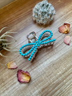 Turquoise magnesite bead bow hair clips