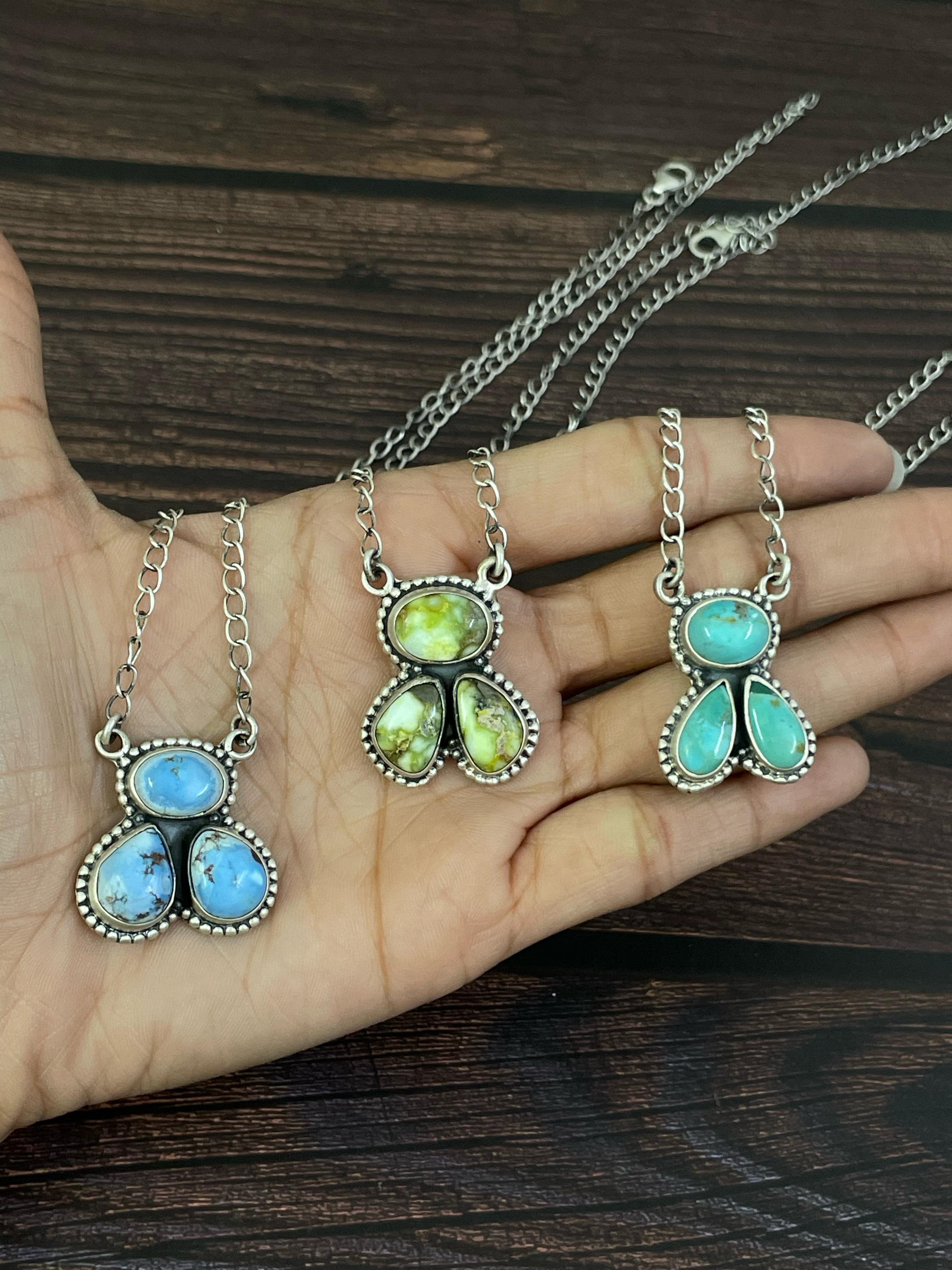Handmade Sterling Silver Cotton Candy, Golden Hills Turquoise, Red Rose Dahlia, No.8, Paloma, Sonoran Mountain Turquoise Necklace, Signed Nizhoni