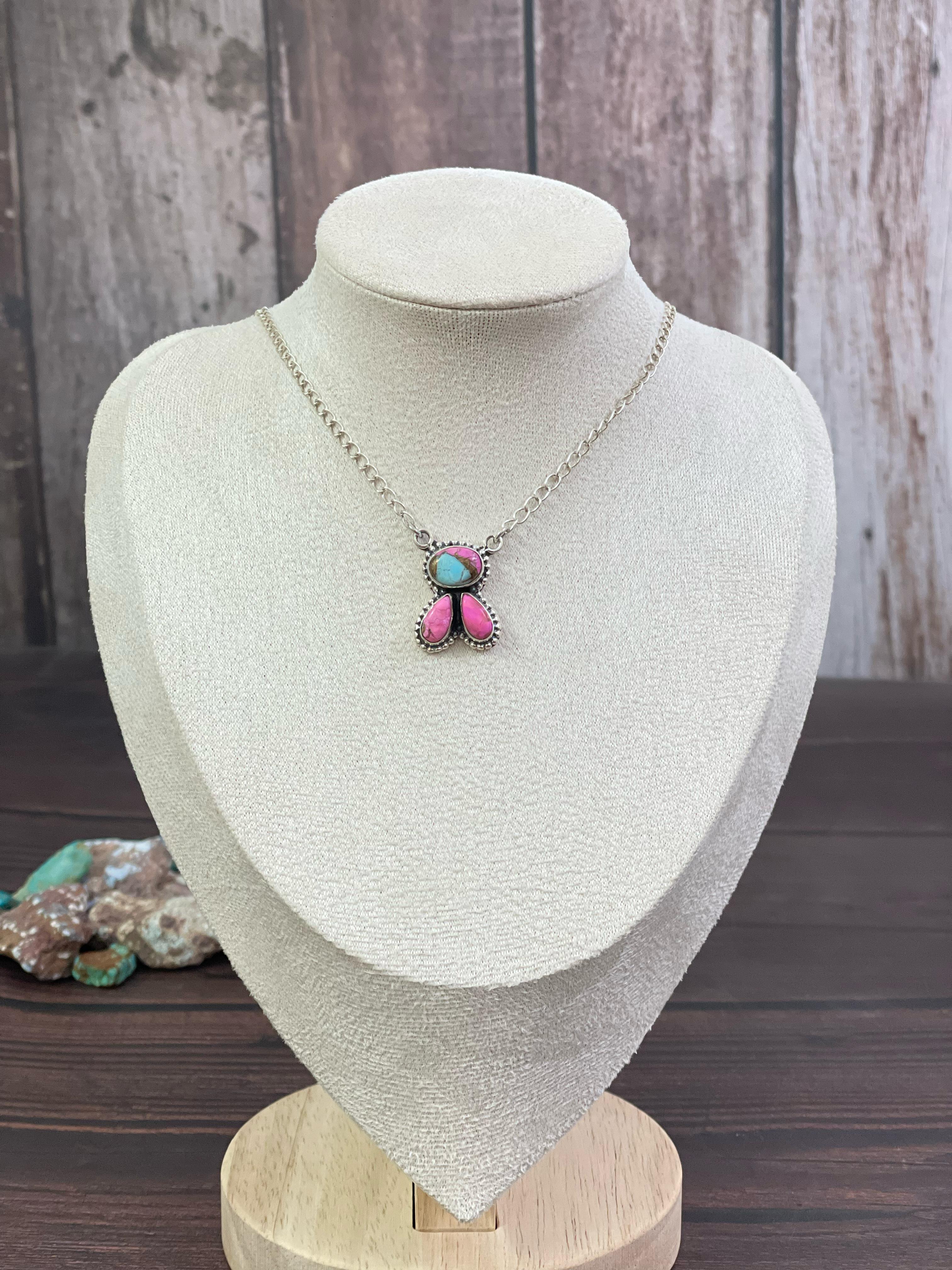 Handmade Sterling Silver Cotton Candy, Golden Hills Turquoise, Red Rose Dahlia, No.8, Paloma, Sonoran Mountain Turquoise Necklace, Signed Nizhoni
