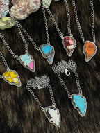 Handmade Sterling Silver Multi Gemstone Lightening Bolt Necklace with Signed Nizhoni