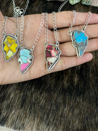 Handmade Sterling Silver Multi Gemstone Lightening Bolt Necklace with Signed Nizhoni
