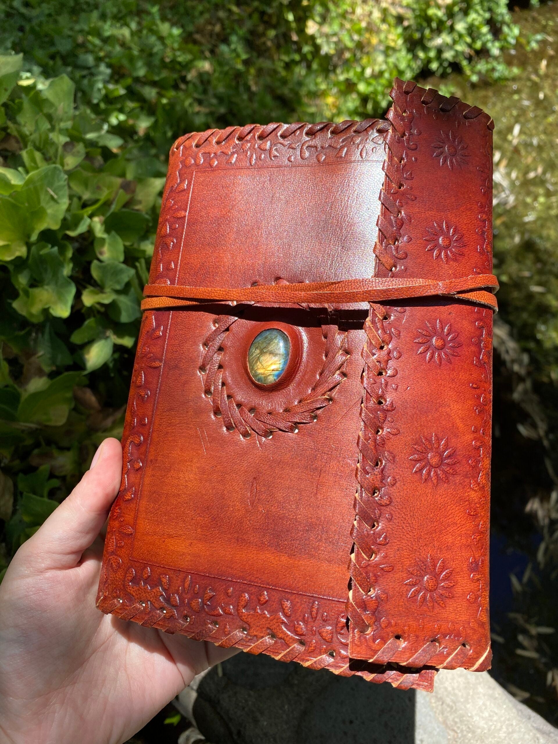 Starborn Leather Journal with inlaid Labradorite Cabochon