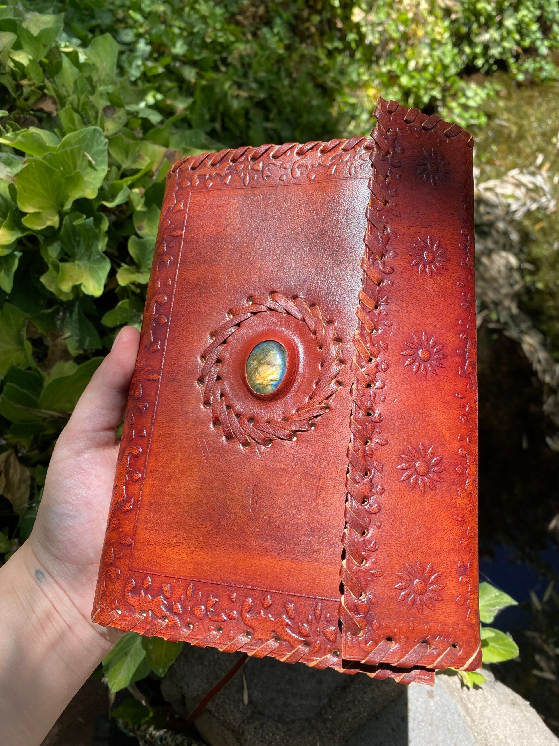 Starborn Leather Journal with inlaid Labradorite Cabochon