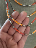 Handcrafted Red Spiny, Orange Spiny & Sterling Silver Pearl 3mm Beaded Necklace