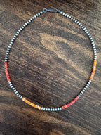 Handcrafted Red Spiny, Orange Spiny & Sterling Silver Pearl 3mm Beaded Necklace