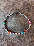 Handcrafted Fire Opal Collection & Sterling Silver Pearl 4mm Beaded Bracelet 7.5"