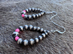 Handcrafted Hot Pink Fire Opal & Sterling Silver Pearl 3-6mm Beaded Hoop Dangle Earring