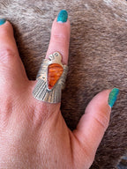 Handcrafted Sterling Silver & Orange Spiny Thunderbird Ring size 9 by Russell Sam