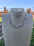 Handcrafted Light Purple Quahog Shell Sterling Silver 4mm Beaded Necklace 16”