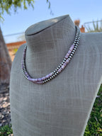 Handcrafted Light Purple Quahog Shell Sterling Silver 4mm Beaded Necklace 16”