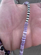 Handcrafted Light Purple Quahog Shell Sterling Silver 4mm Beaded Necklace 16”