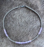 Handcrafted Light Purple Quahog Shell Sterling Silver 4mm Beaded Necklace 16”