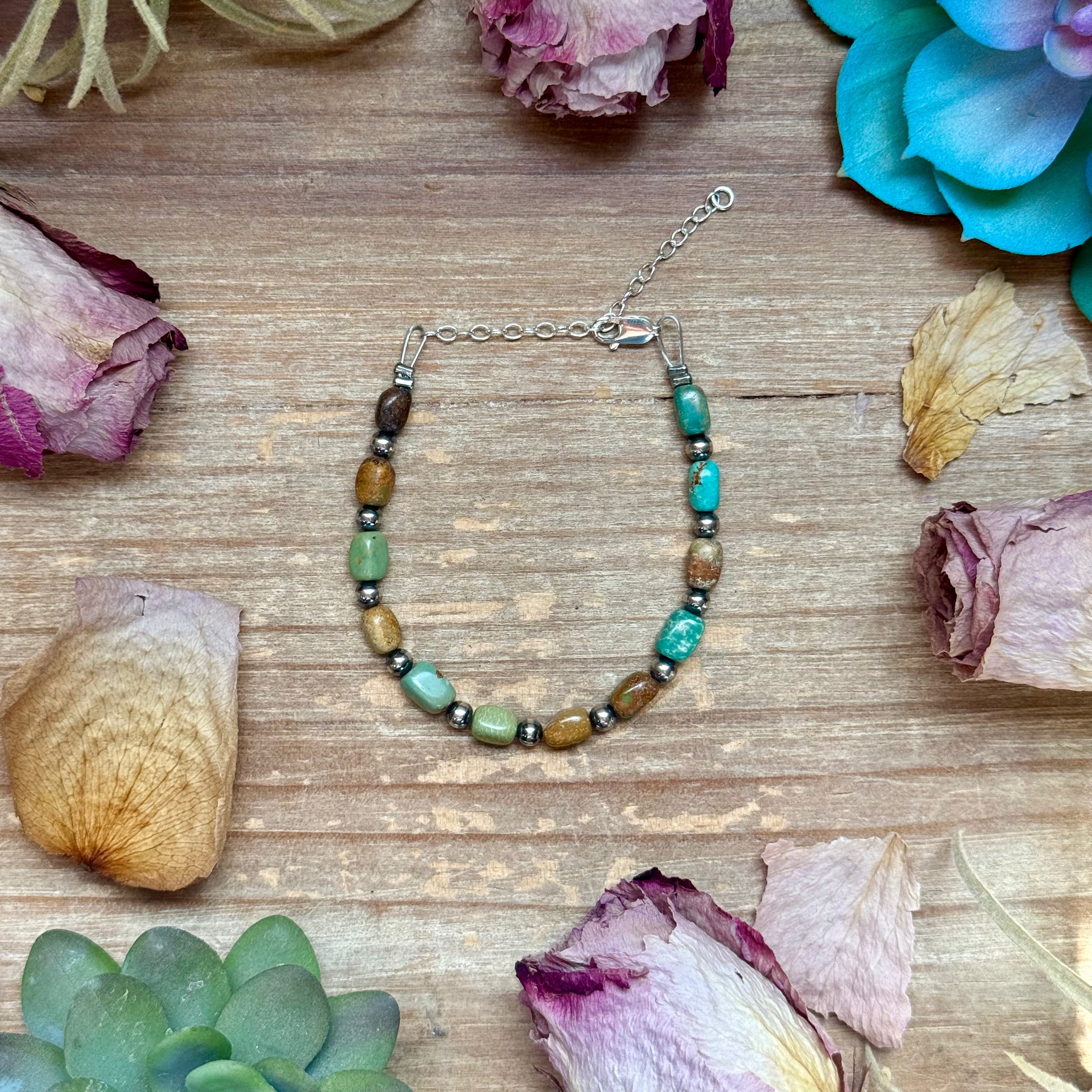 Real Turquoise  Bracelet with Sterling Silver Pearls