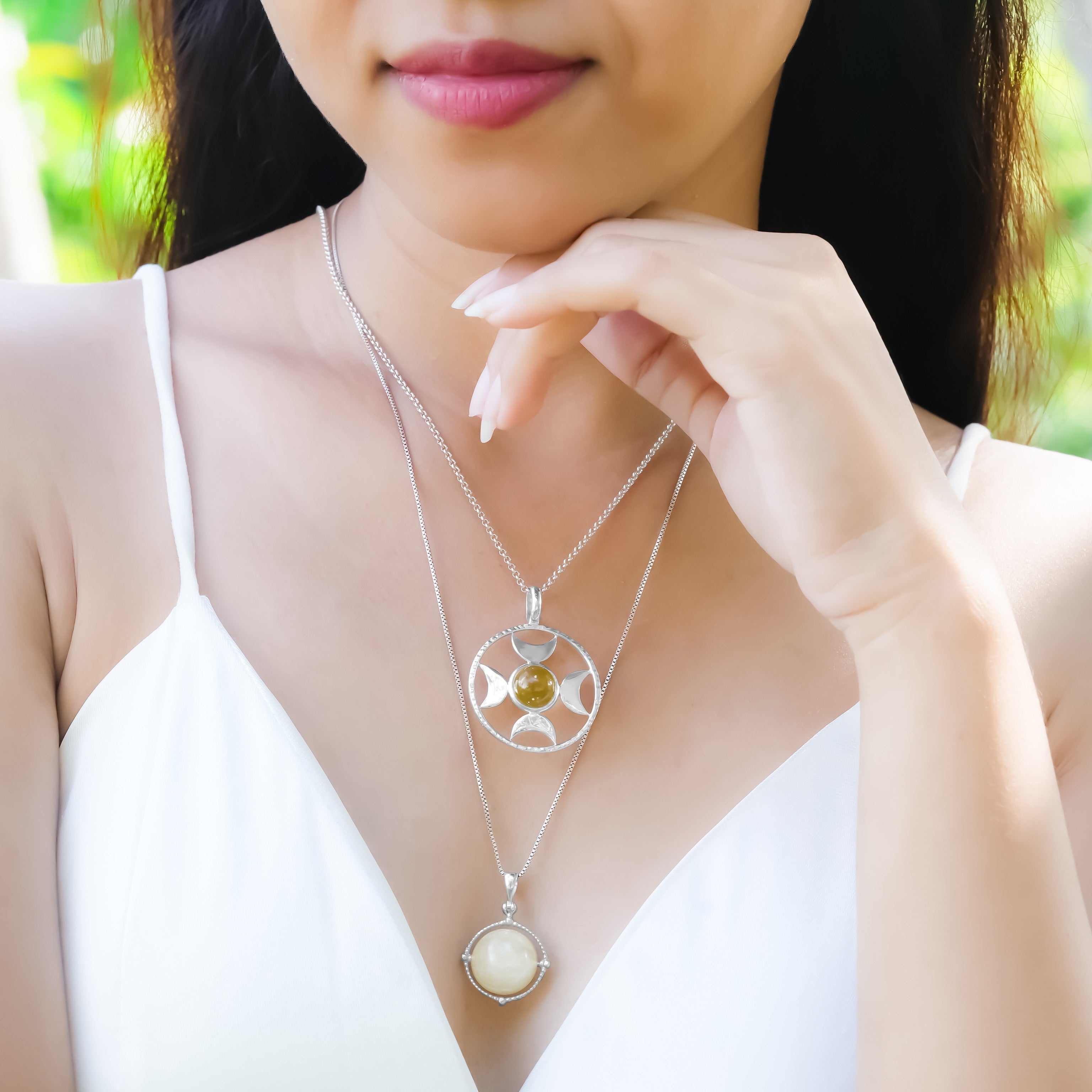 Starborn Sphere Gemstones Directional Crescent Moon Pendant in Sterling Silver - Large