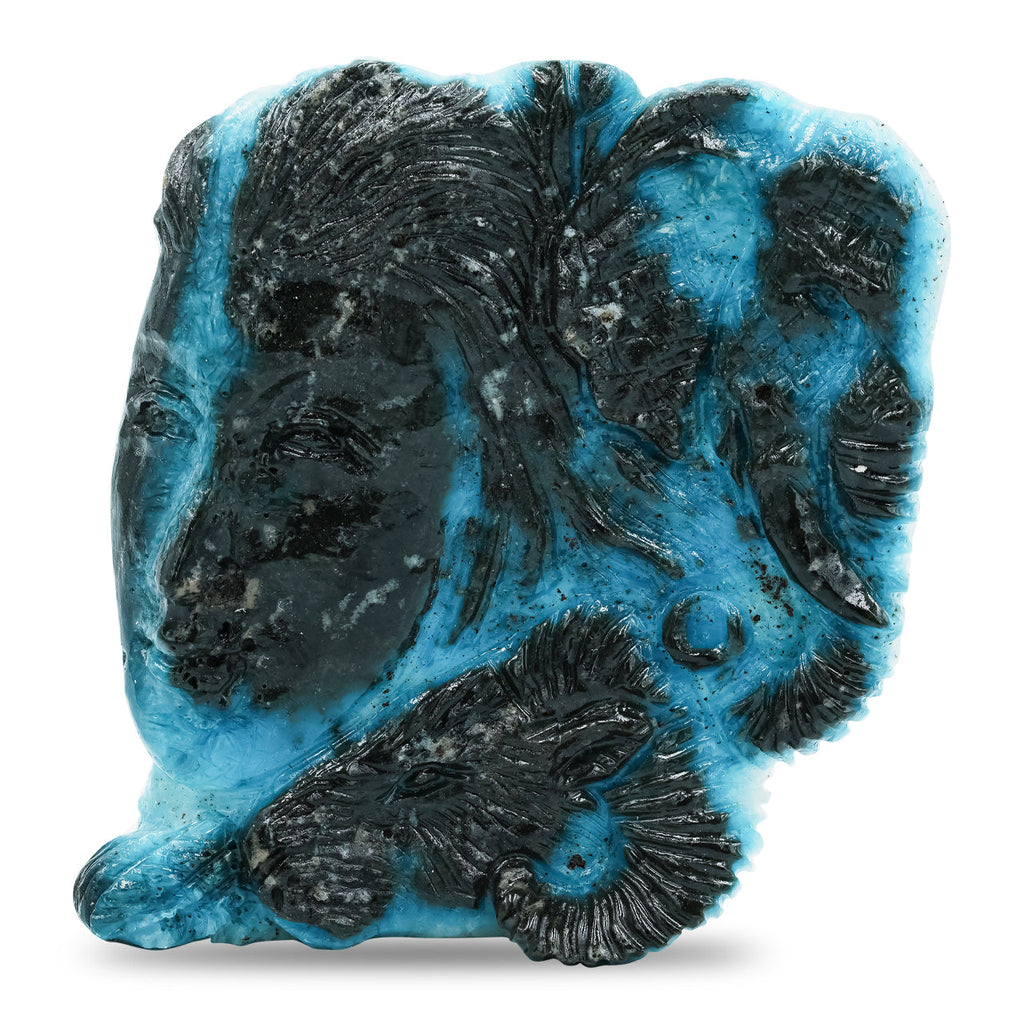 Starborn Blue Ice Glacierite Woman and Animal Face Carving 239.7 cts - 1 Piece