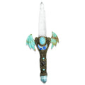 Starborn Laser Quartz Crystal Wand with Turquoise Wings and Decorative Gemstone Inlay Clay Handle