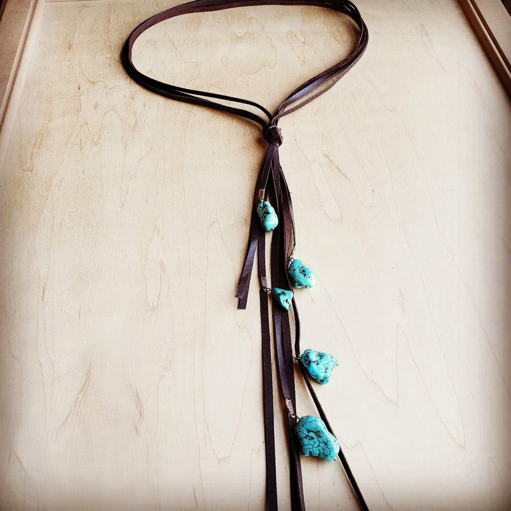 Leather Lasso Necklace with Turquoise Accents 251r