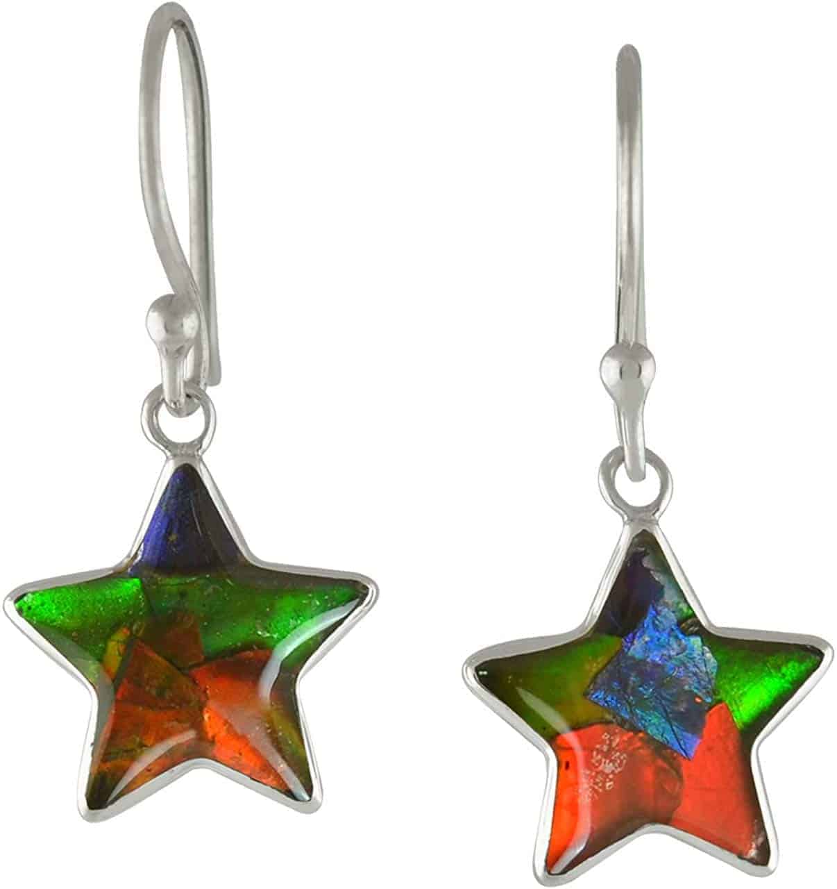 Starborn Ammolite Star Dangle Earrings in Sterling Silver