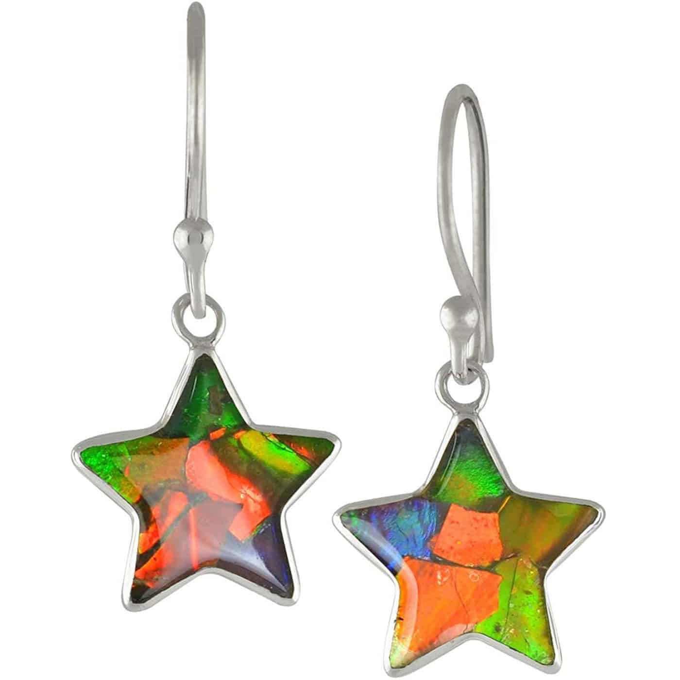 Starborn Ammolite Star Dangle Earrings in Sterling Silver