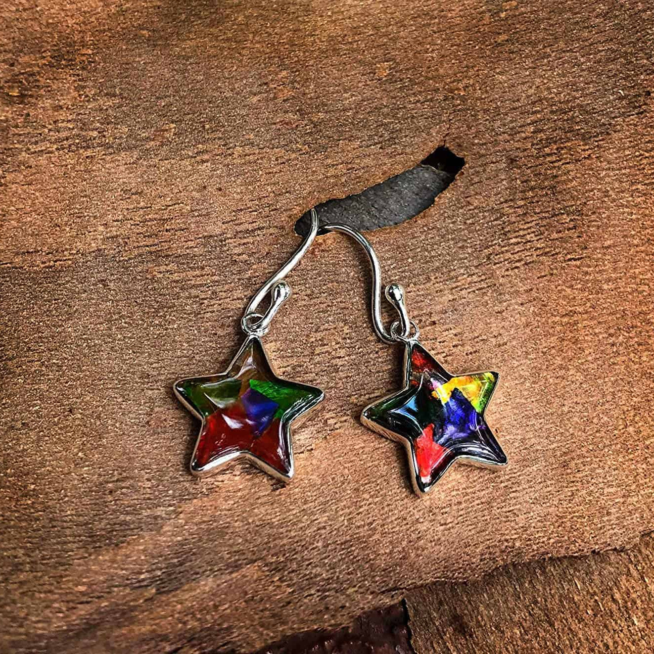 Starborn Ammolite Star Dangle Earrings in Sterling Silver