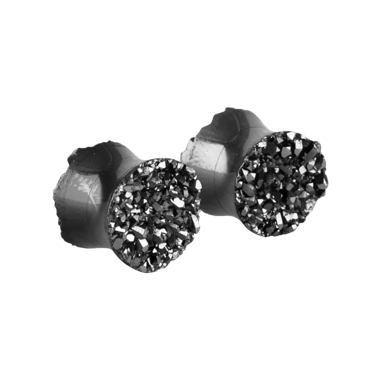 Starborn Creations Black Knight Double Sided Drusy Stone Ear Plugs Gauged Earrings
