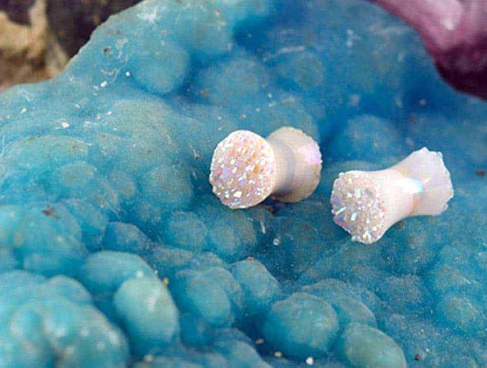 Starborn Creations Si Opal White Double Sided Drusy Stone Ear Plugs Gauged Earrings