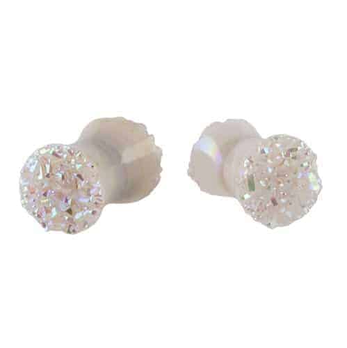 Starborn Creations Si Opal White Double Sided Drusy Stone Ear Plugs Gauged Earrings