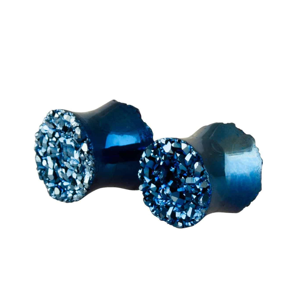 Starborn Creations Steely Blue Double Sided Drusy Stone Ear Plugs Gauged Earrings