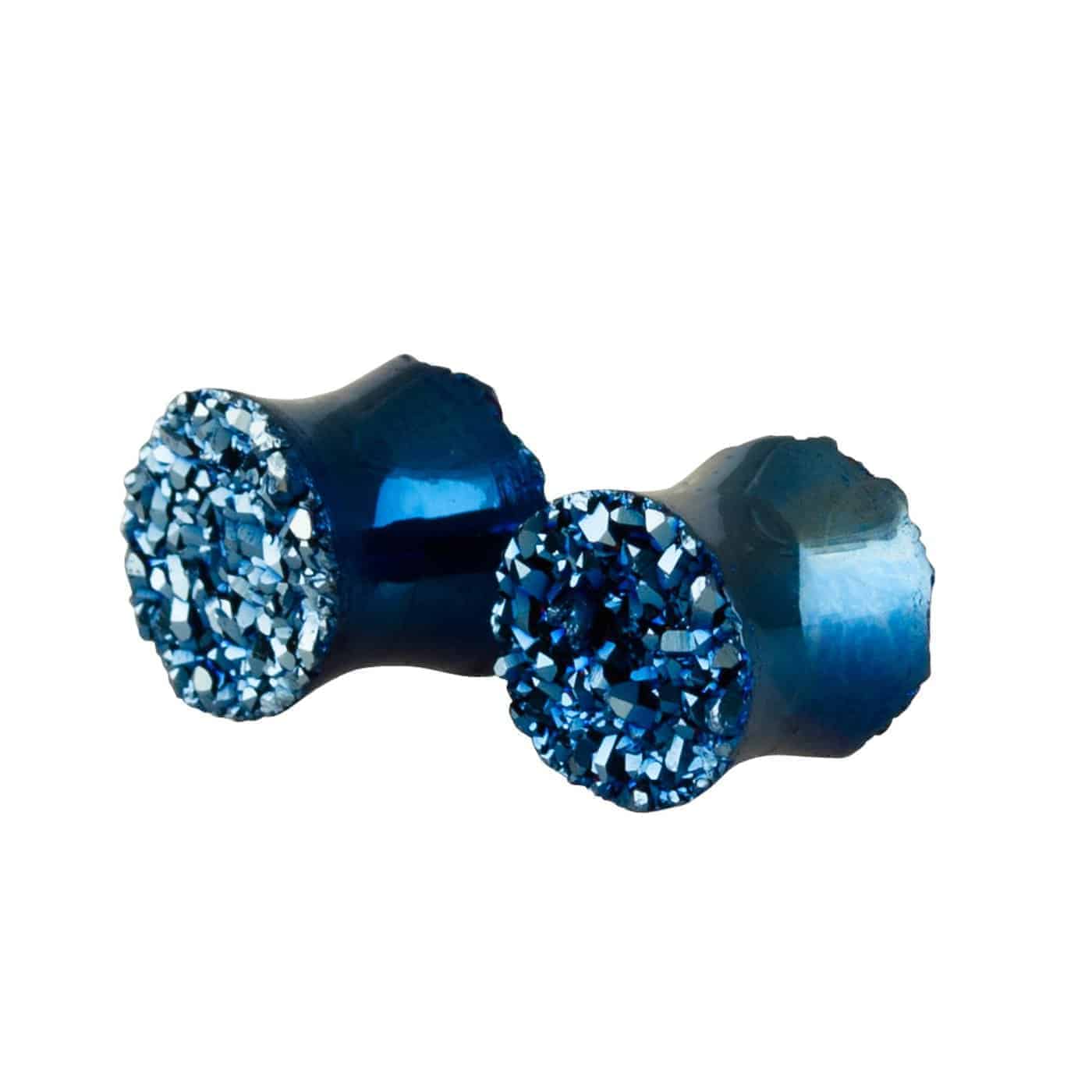 Starborn Creations Steely Blue Double Sided Drusy Stone Ear Plugs Gauged Earrings
