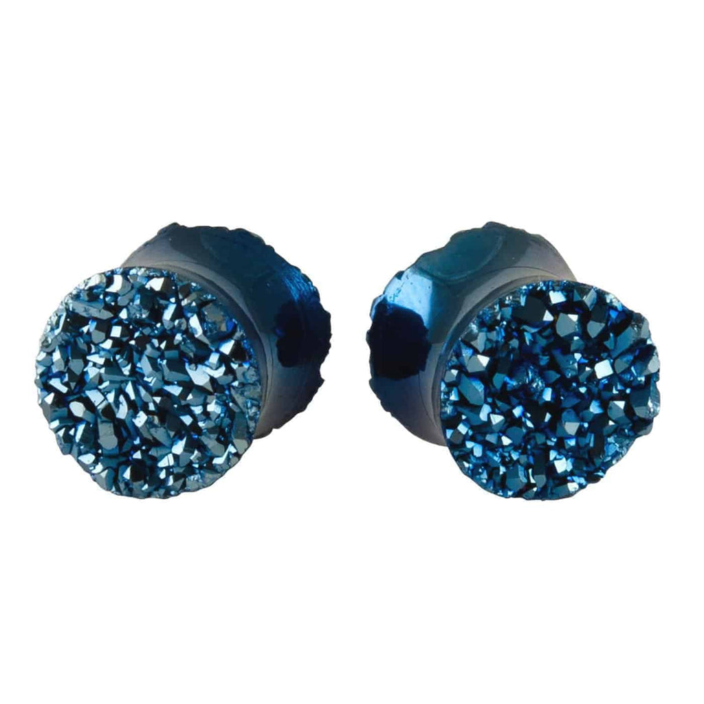 Starborn Creations Steely Blue Double Sided Drusy Stone Ear Plugs Gauged Earrings