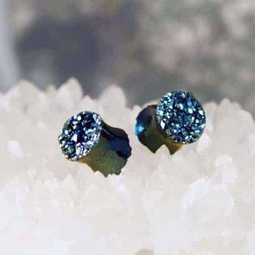 Starborn Creations Steely Blue Double Sided Drusy Stone Ear Plugs Gauged Earrings