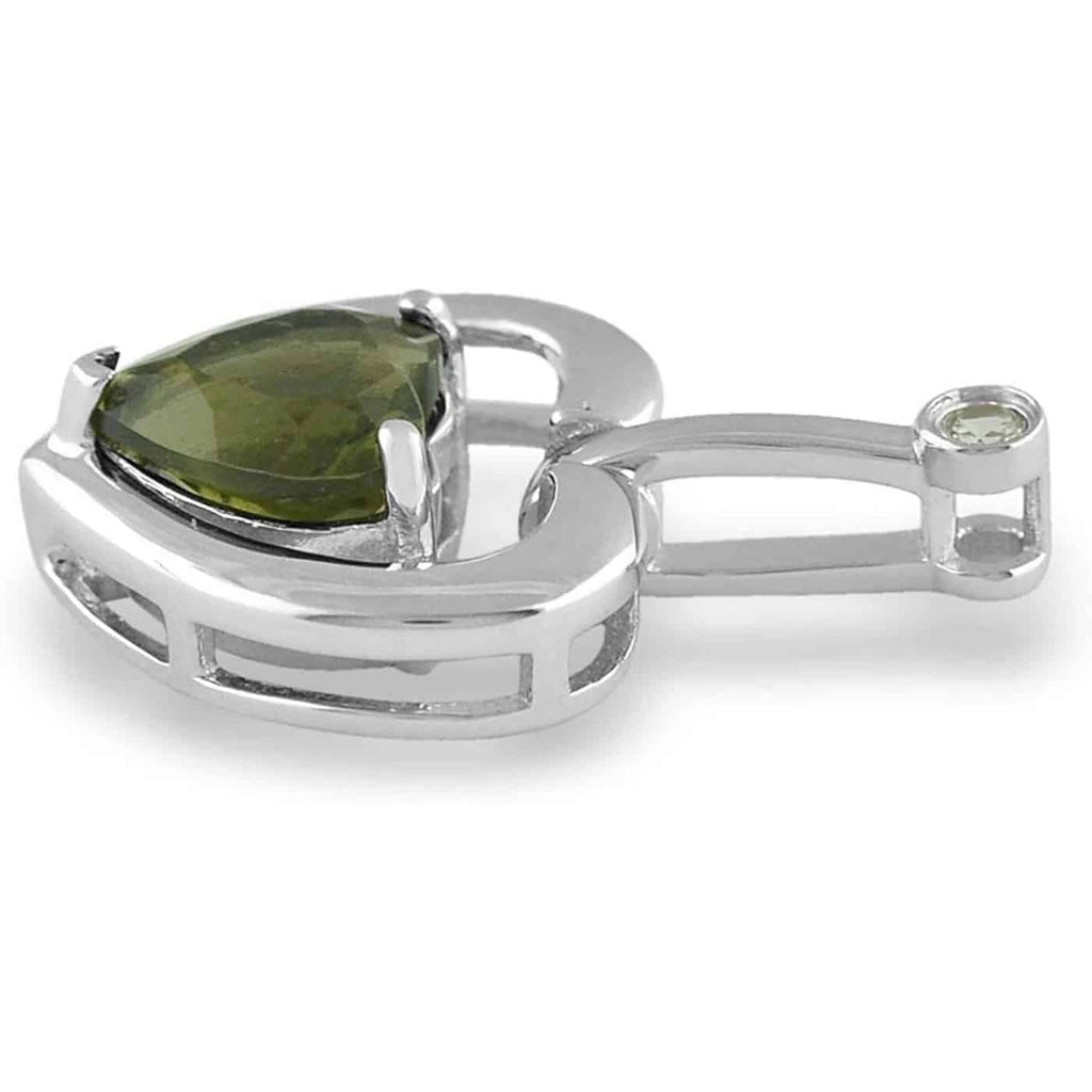 Starborn Faceted Moldavite Heart Pendant with White Topaz Accent in Sterling Silver