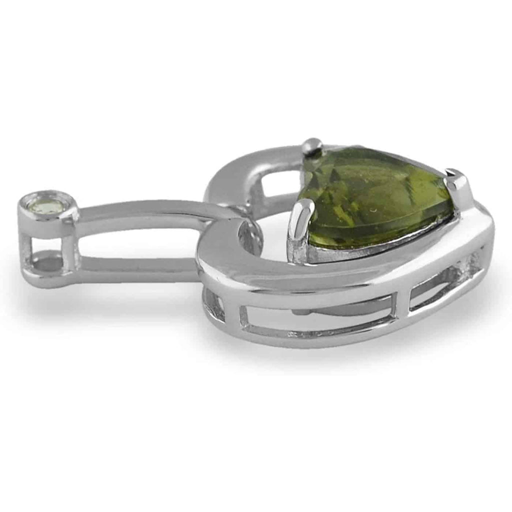 Starborn Faceted Moldavite Heart Pendant with White Topaz Accent in Sterling Silver