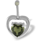 Starborn Faceted Moldavite Heart Pendant with White Topaz Accent in Sterling Silver