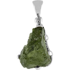 Starborn Natural Rough Moldavite Prong Set Pendant in Sterling Silver (12-15ct)