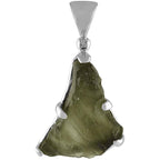 Starborn Natural Rough Moldavite Prong Set Pendant in Sterling Silver (12-15ct)