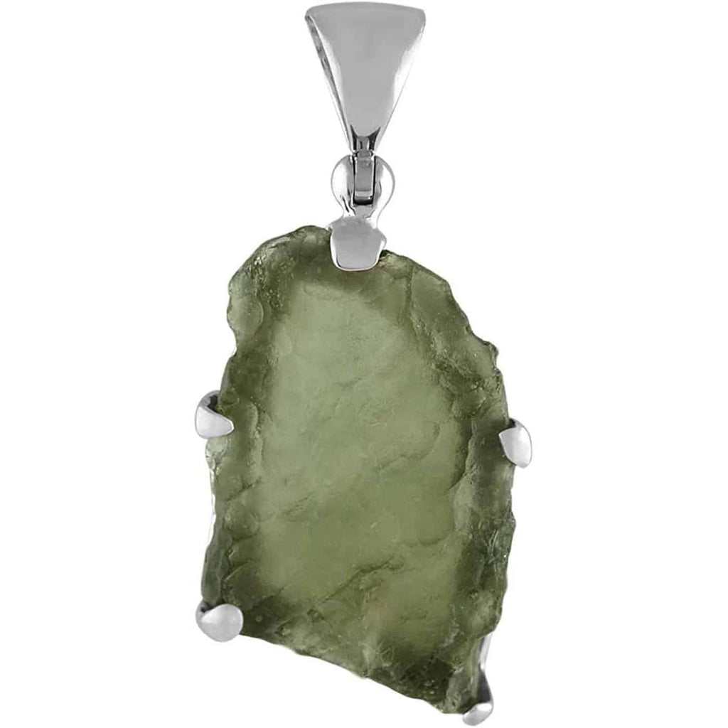 Starborn Natural Rough Moldavite Prong Set Pendant in Sterling Silver (12-15ct)
