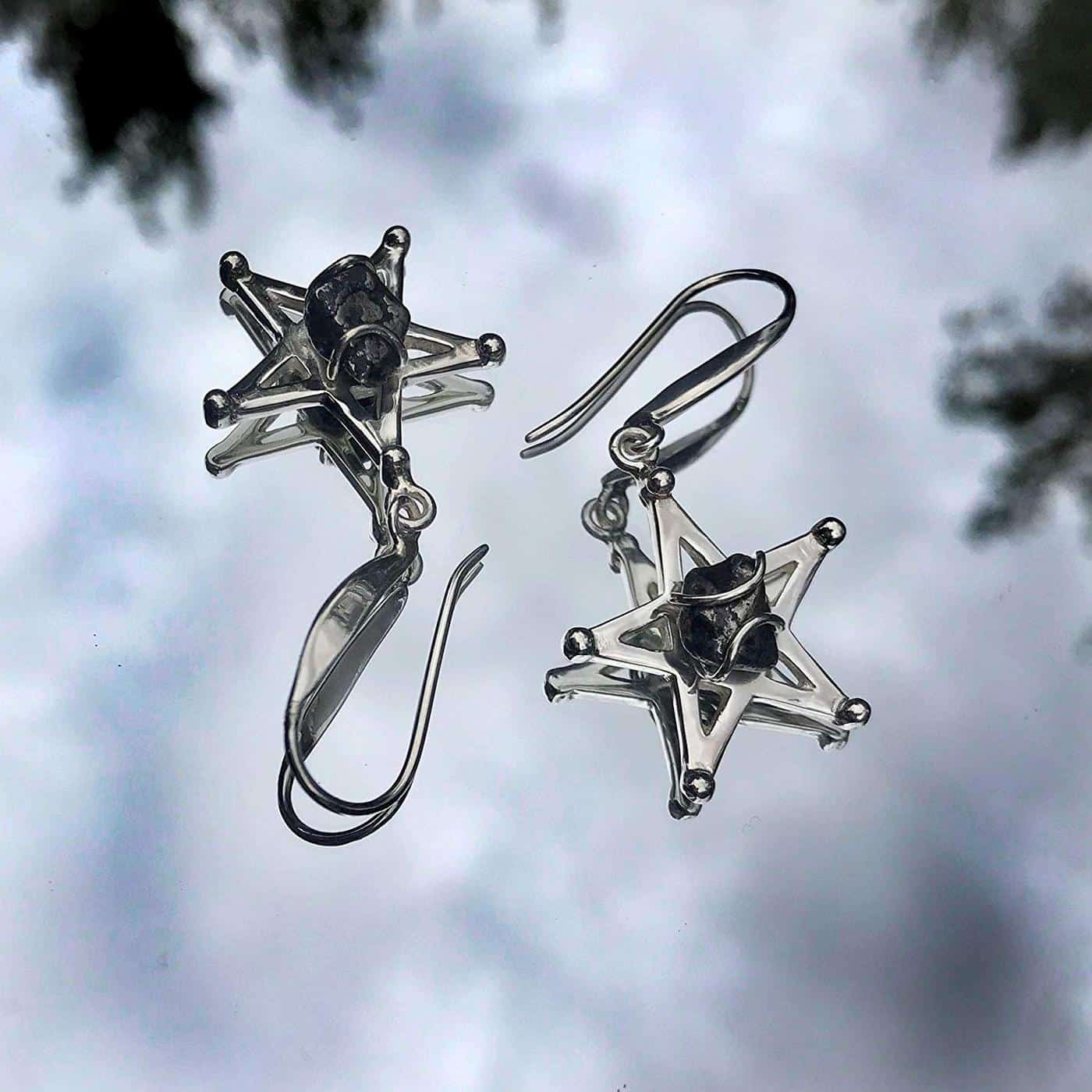 Starborn Campo del Cielo Meteorite Star Dangle Earrings in Sterling Silver