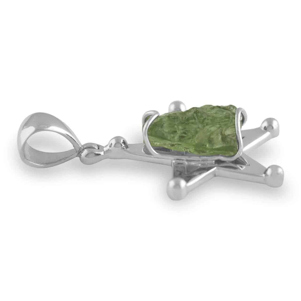 Sterling Silver Genuine Moldavite 5 Star Pendant