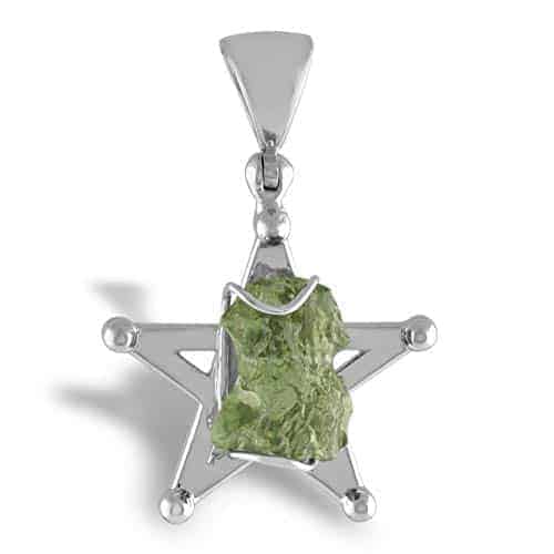 Sterling Silver Genuine Moldavite 5 Star Pendant