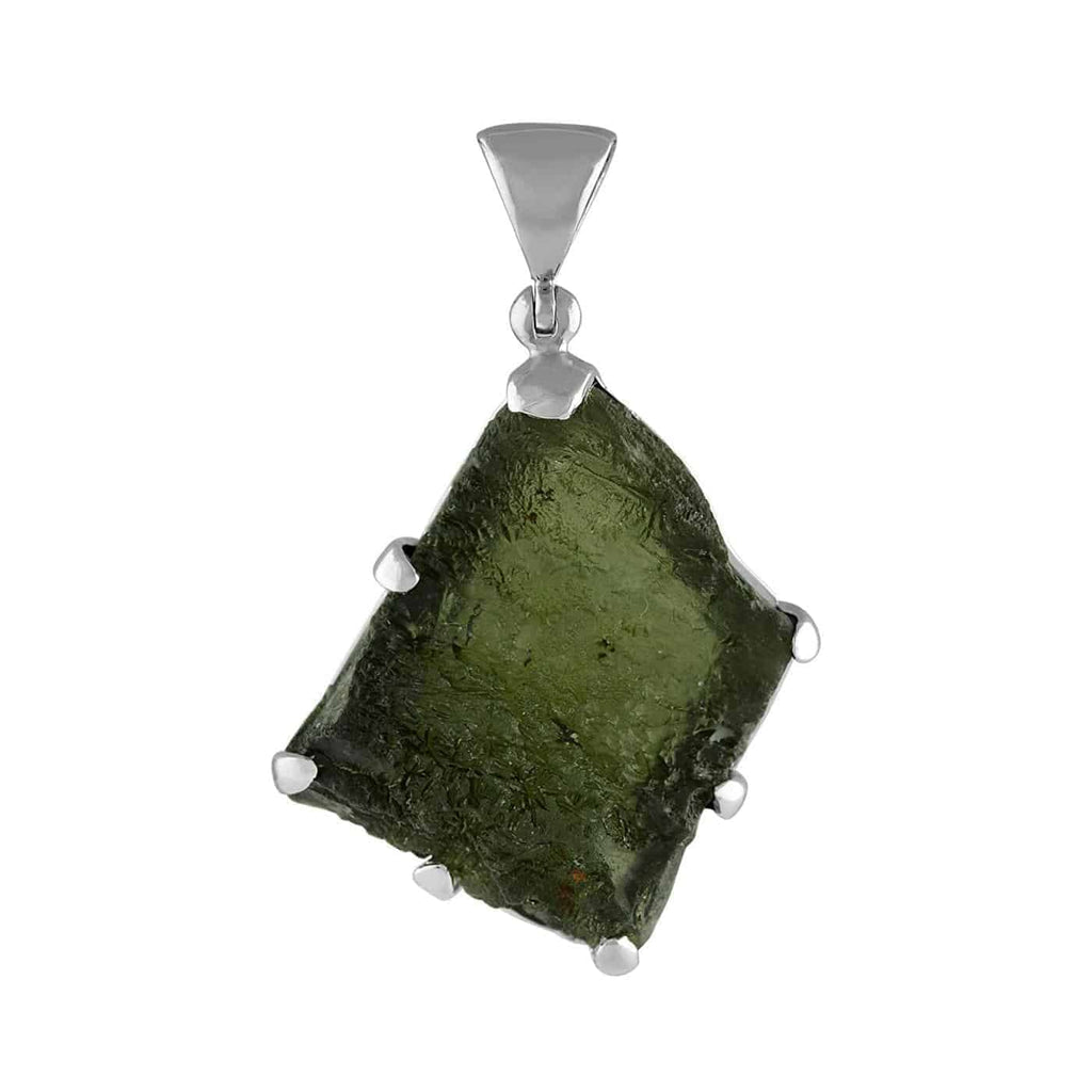 Starborn Natural Rough Moldavite Prong Set Pendant in Sterling Silver (15-20ct)