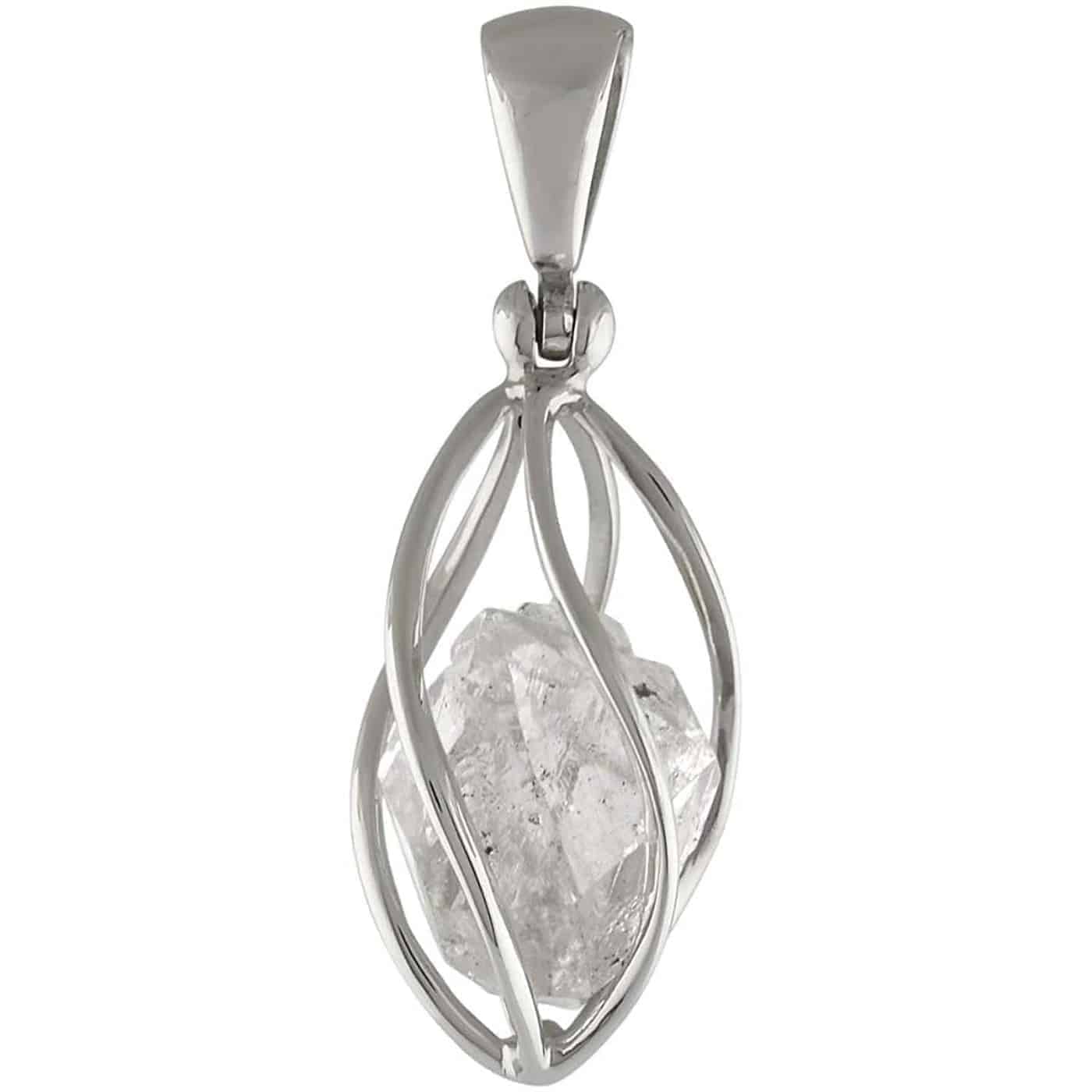 Starborn Sterling Silver cage set medium Herkimer Diamond Quartz Crystal Pendant