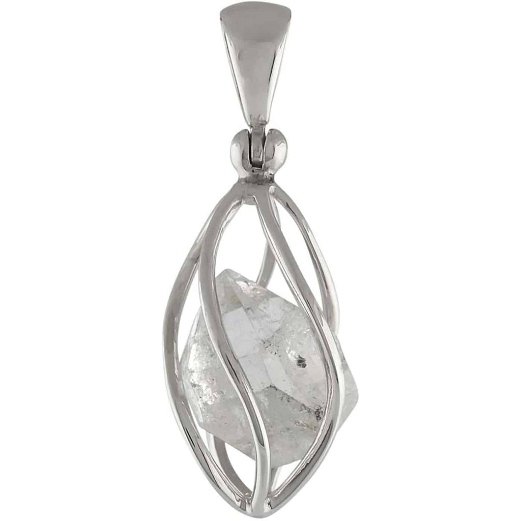 Starborn Sterling Silver cage set medium Herkimer Diamond Quartz Crystal Pendant