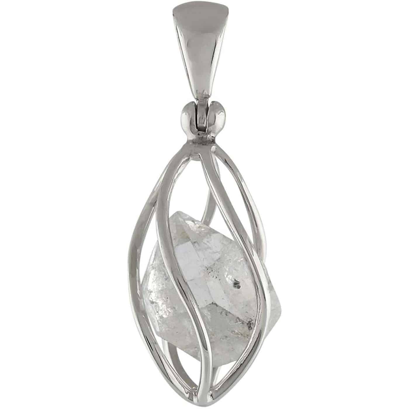 Starborn Sterling Silver cage set medium Herkimer Diamond Quartz Crystal Pendant