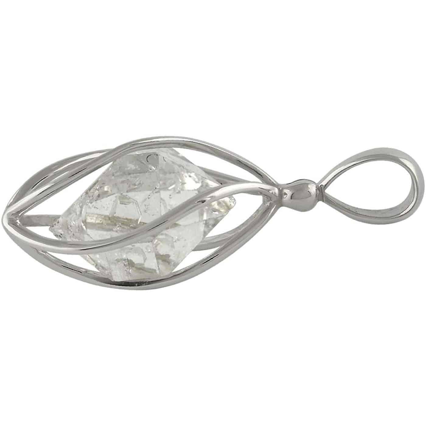 Starborn Sterling Silver cage set medium Herkimer Diamond Quartz Crystal Pendant