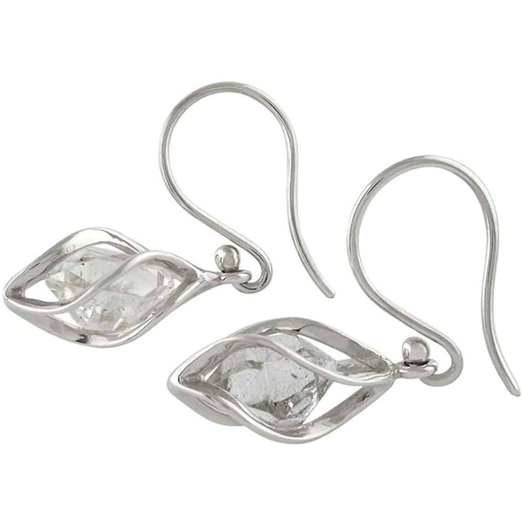 Starborn Sterling Silver Cage Set Natural Herkimer Diamond Quartz Earrings