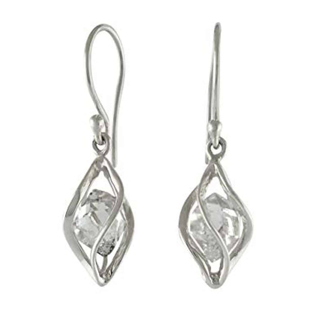 Starborn Sterling Silver Cage Set Natural Herkimer Diamond Quartz Earrings
